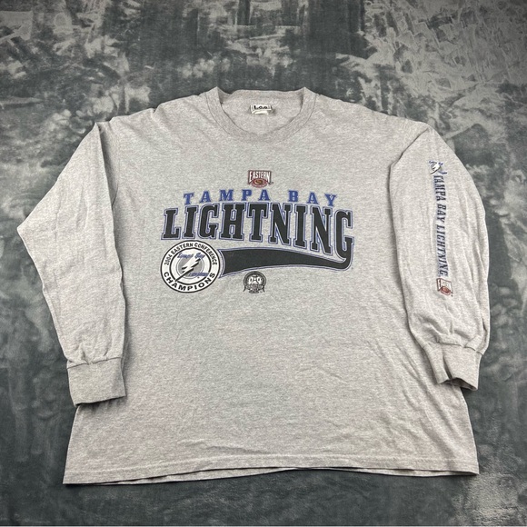 Vintage Tampa Bay Lightning Mens XL Long Sleeve Shirt Gray Eastern Champions - Picture 1 of 11